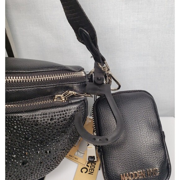 Madden NYC Womens Embellished Multi Pocket Fannypack Crossbody W/Pouch Black New - Picture 3 of 14
